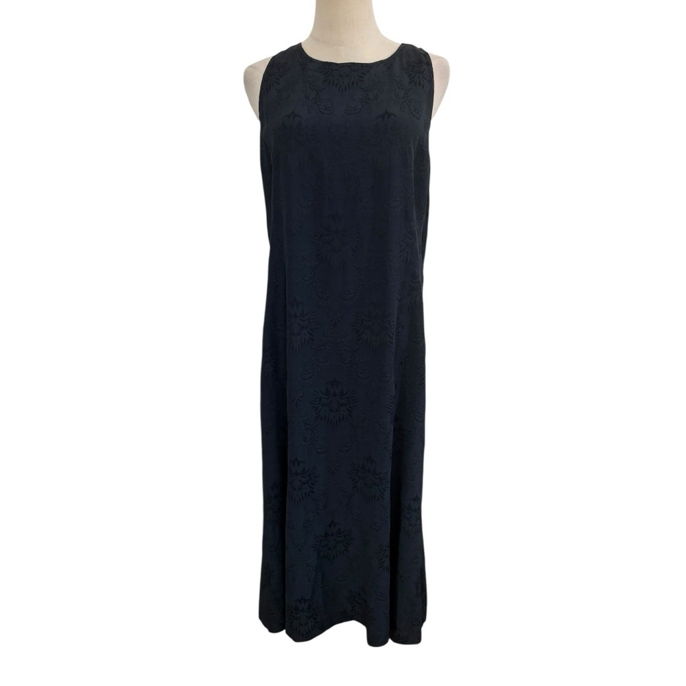 Vtg 90s Country Road Shift Dress Midi Brocade Black Witchy Boho Whimsical‎